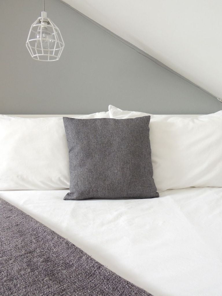 White Duvet Cover with Grey Blanket and Cushion