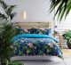 Aldi Summer Tropics Duvet Set King with Palm Leaves and Flowers on a blue background