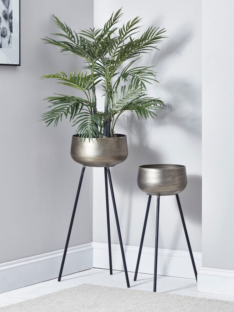 Cox and Cox Two Brushed Gold Standing Planters