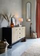 Black and light wood Greenwich Large Sideboard with Nala Mango Wood Table Lamp.