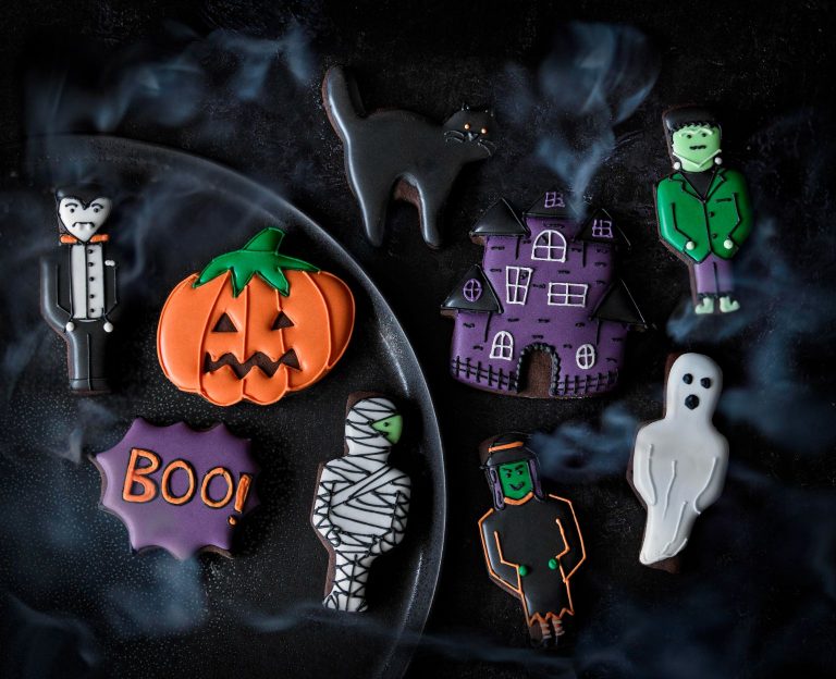 Delicious Halloween shaped biscuits with icing by Biscuiteers.