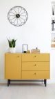 Bright yellow sideboard with black legs, by Dunelm.