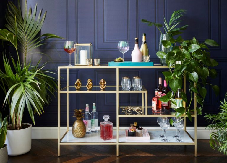 Equatorial Glass and Gold Metlal Shelving Unit by Dunelm