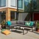 Minimalist black metal and grey cushion outdoor corner sofa set. Elements Black Corner Sofa | In Two Homes