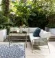 Modern light green rattan style outdoor sofa set. Hosta Corner Living/Dining Set | In Two Homes