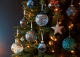 Dark room with colourful Christmas tree