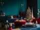 Emerald green lounge with Christmas decorations