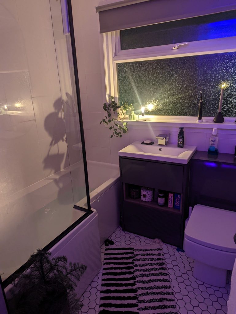 Modern bathroom with candles.