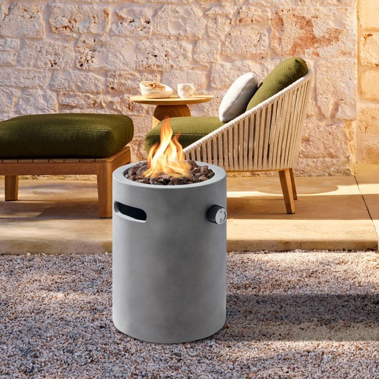 Cylinder shaped fire pit powered by gas.