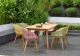 Outdoor dinning chairs made from recycled plastic with an FSC certified eucalyptus dining table.