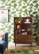 Dunelm Elements Sideboard is a mid-century inspired tallboy unit, sitting in front of a 70's style green wallpaper.